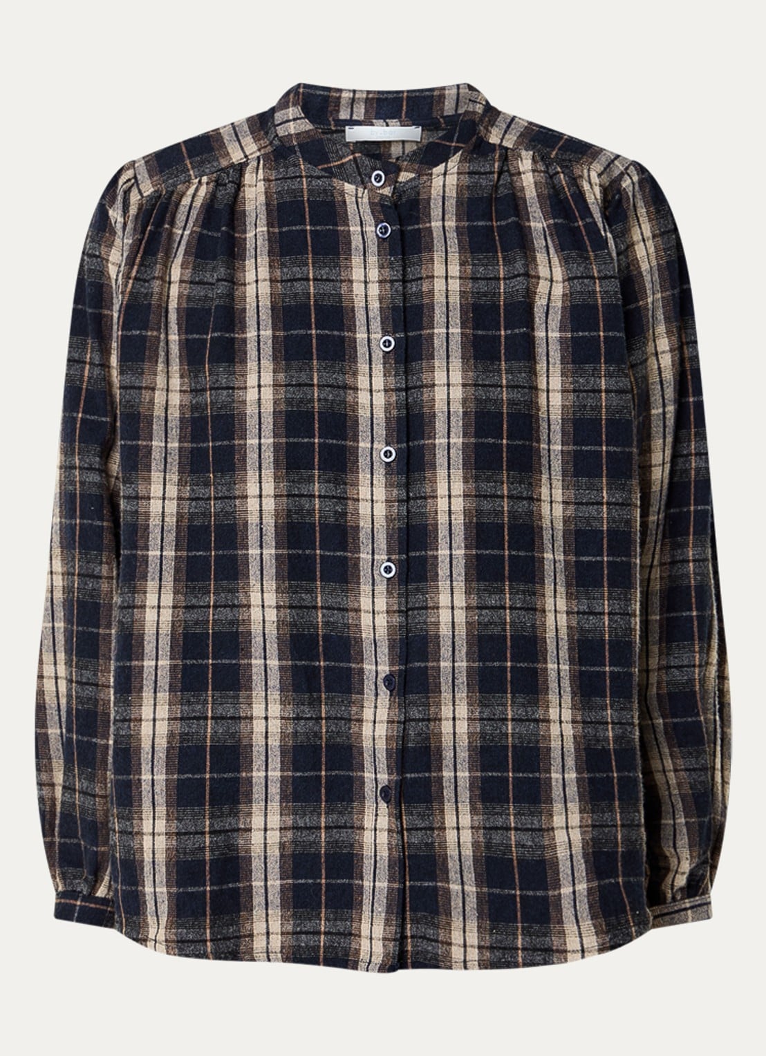 by-bar Jagger blouse met ruitdessin en ronde hals - voorkant 3 donkerblauw