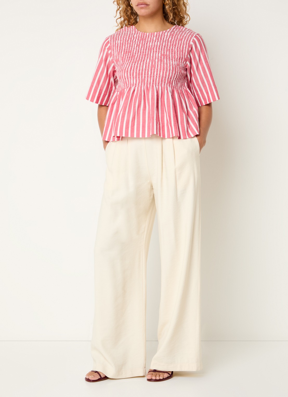 by-bar Jaxx high waist loose fit broek met steekzakken - voorkant 3 ivoor