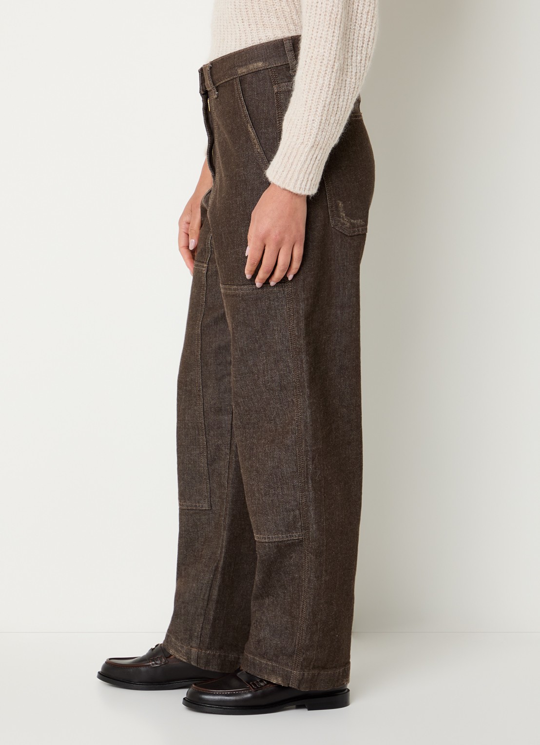 by-bar Jenna high waist wide fit jeans met gekleurde wassing - detail 5 donkerbruin
