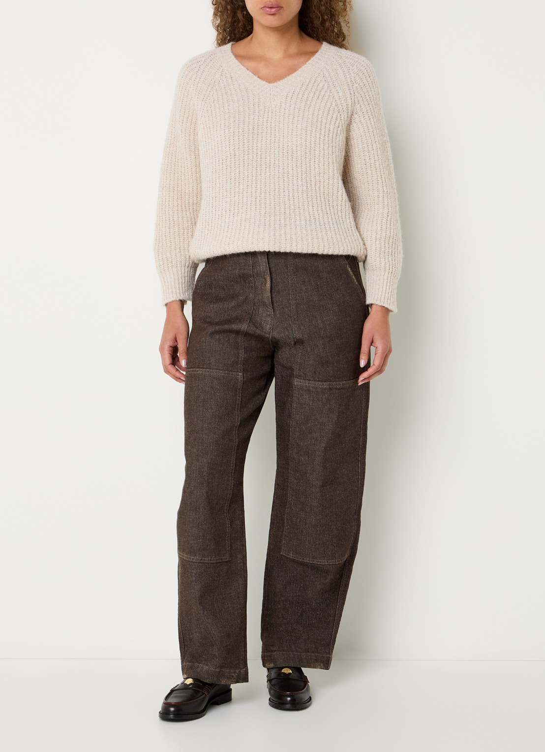 by-bar Jenna high waist wide fit jeans met gekleurde wassing - voorkant 3 donkerbruin