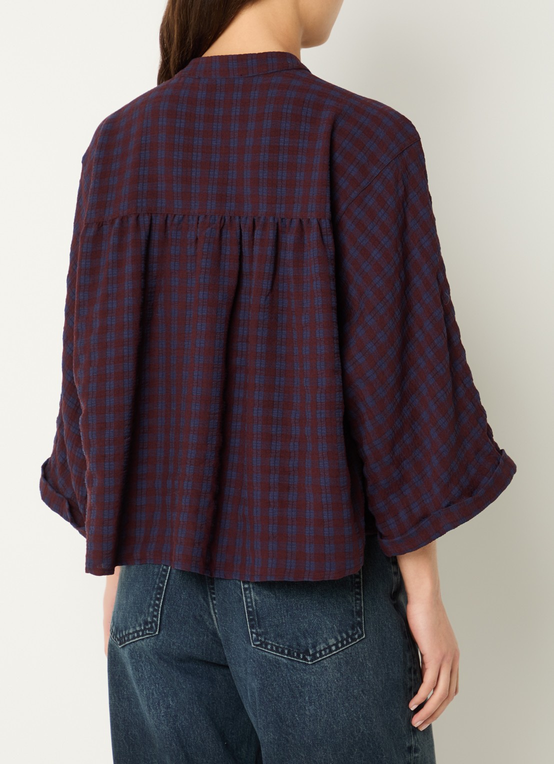 by-bar Jess blouse met ruitdessin - achterkant 4 bordeauxrood