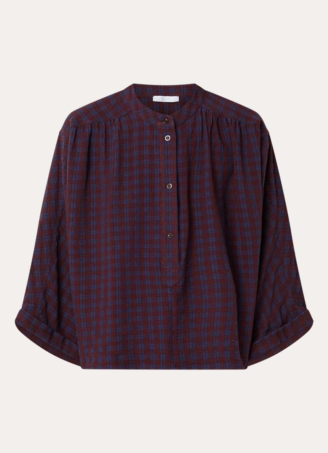 by-bar Jess blouse met ruitdessin - voorkant 2 bordeauxrood