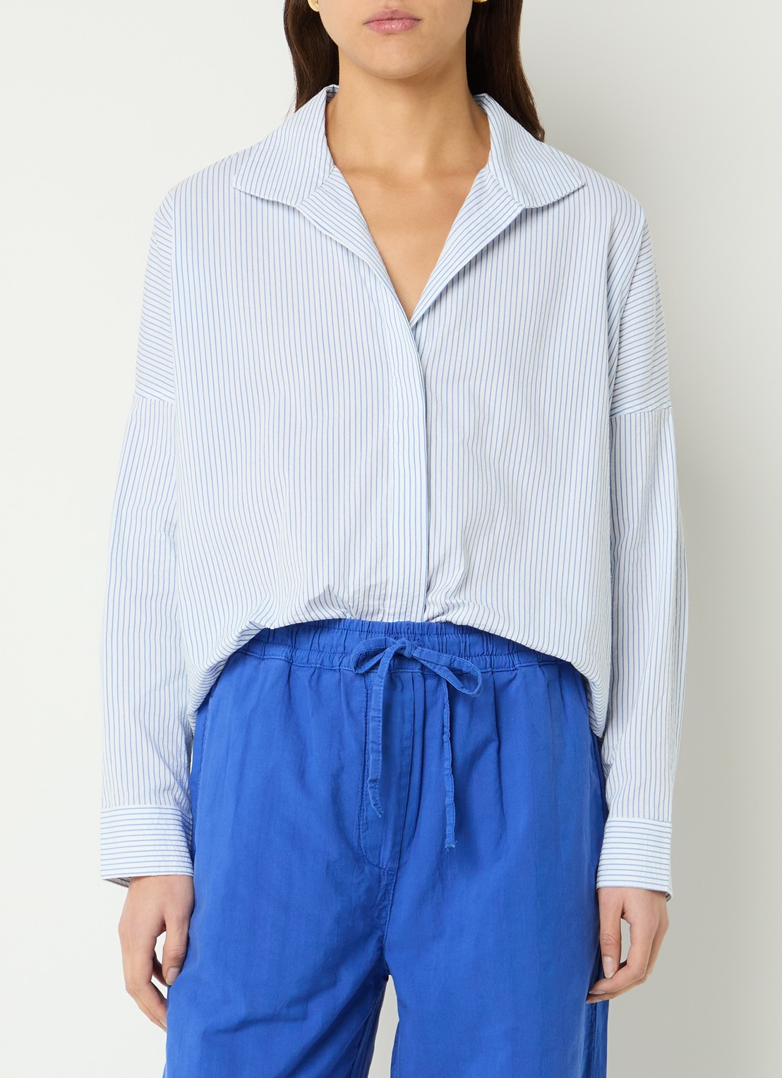 by-bar Jule blouse met streepprint - detail 4 donkerblauw