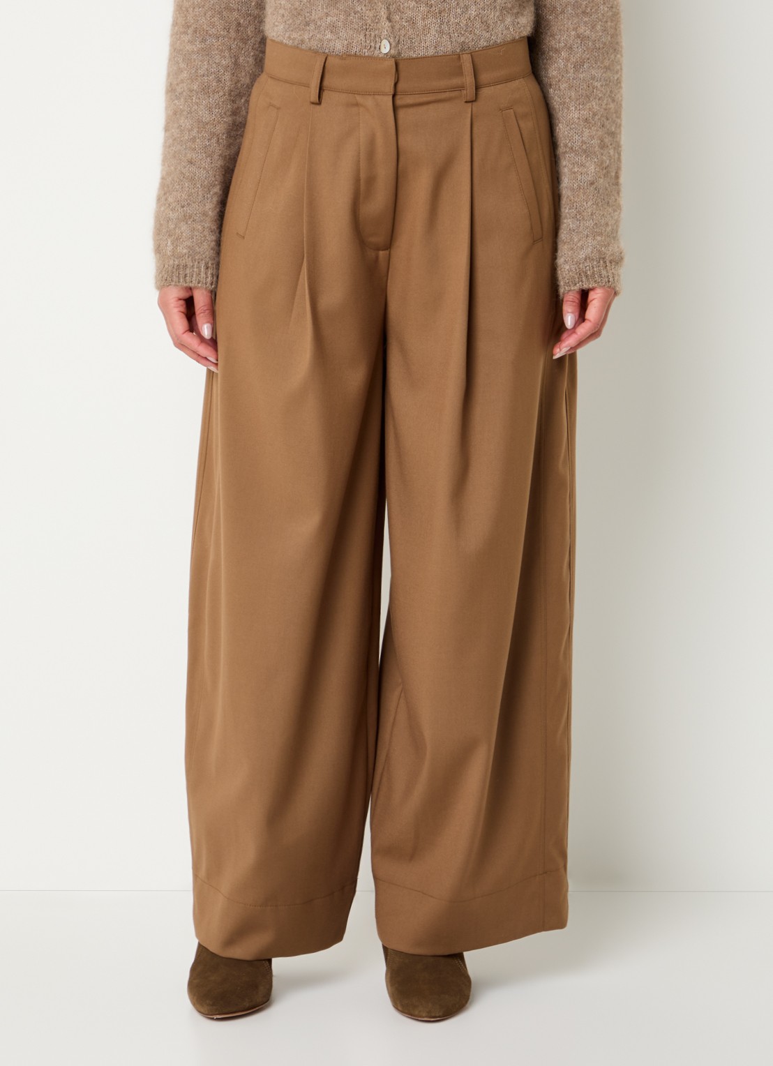 by-bar Jule mid waist wide fit pantalon met steekzakken - detail 2 camel