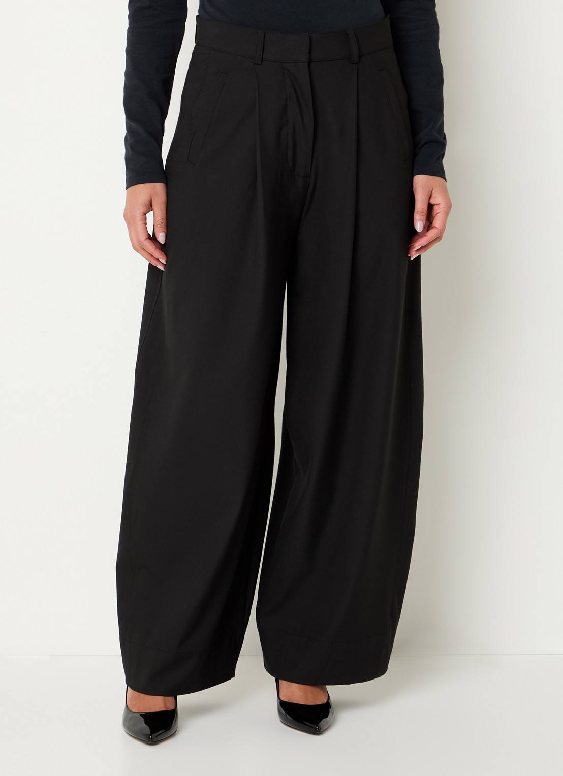 by-bar Jule mid waist wide fit pantalon met steekzakken - detail 2 zwart