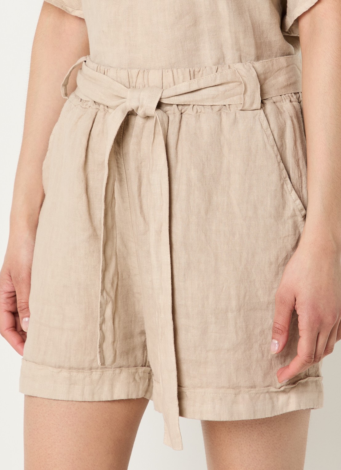 by-bar June high waist straight fit korte broek van linnen - detail 4 beige