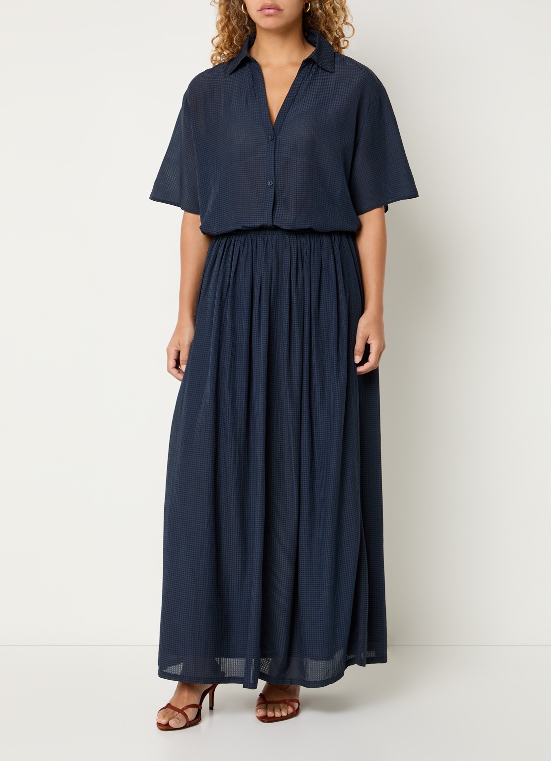 by-bar Kick semi-transparante blouse met structuur - voorkant 3 donkerblauw