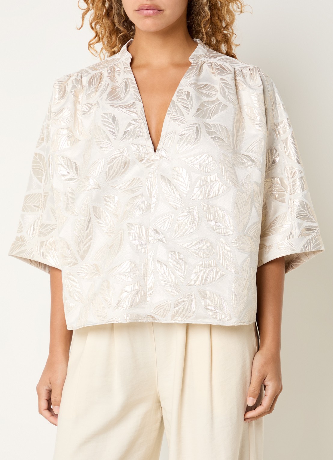 by-bar Levy tuniek met jacquard dessin - detail 4 gebroken wit
