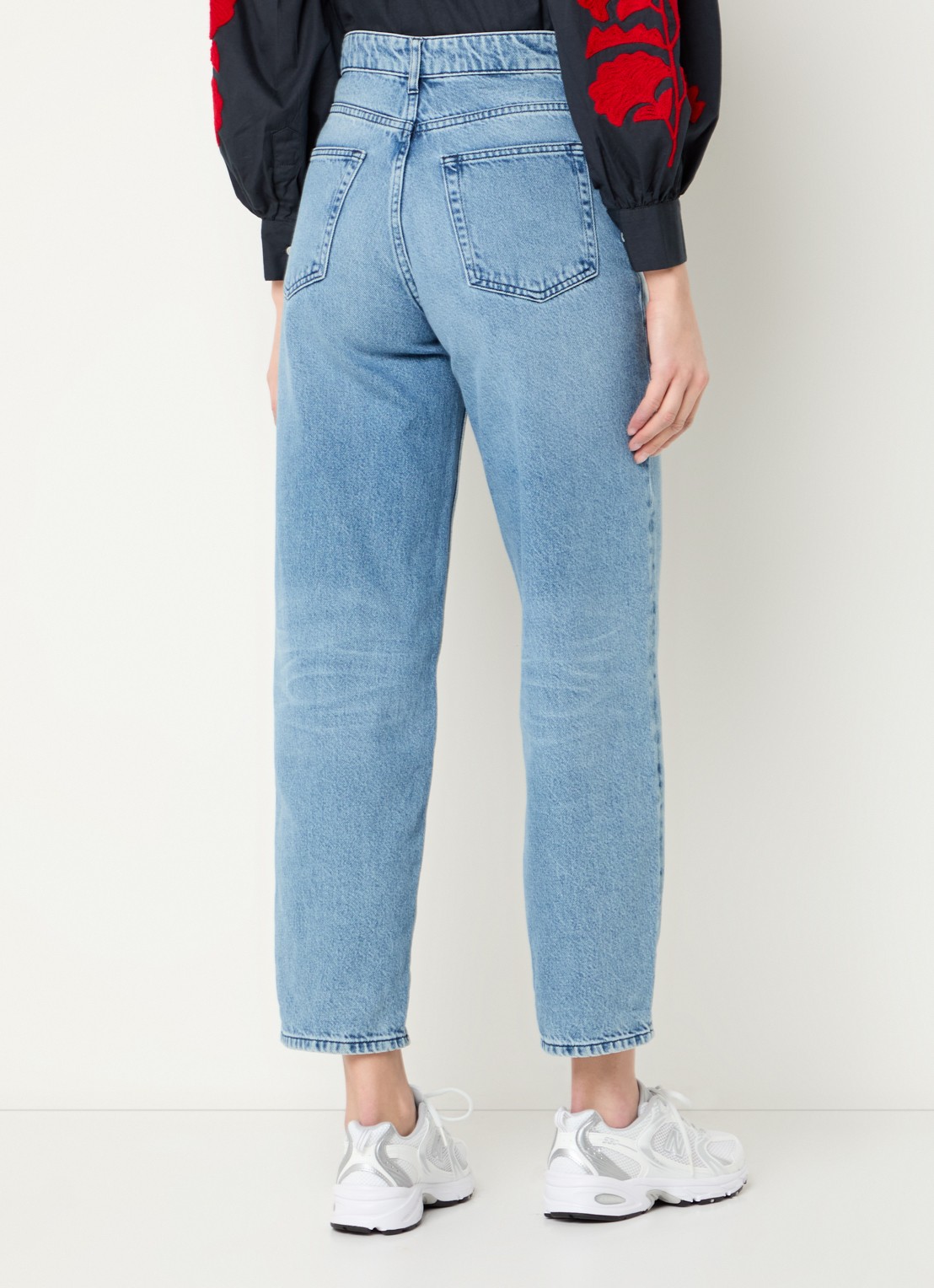 by-bar Lew high waist cropped straight leg jeans van  katoen - achterkant 5 indigo
