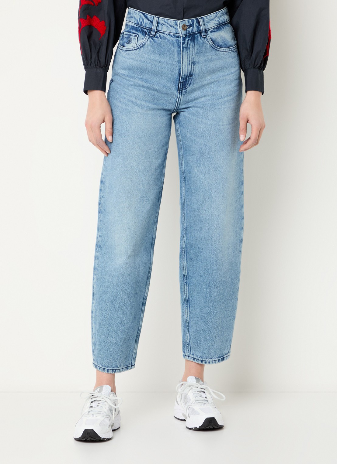 by-bar Lew high waist cropped straight leg jeans van  katoen - detail 3 indigo