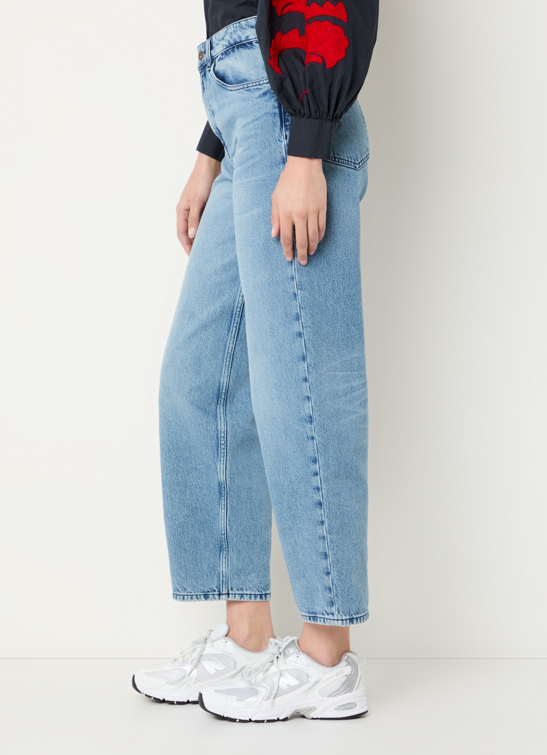by-bar Lew high waist cropped straight leg jeans van  katoen - detail 4 indigo
