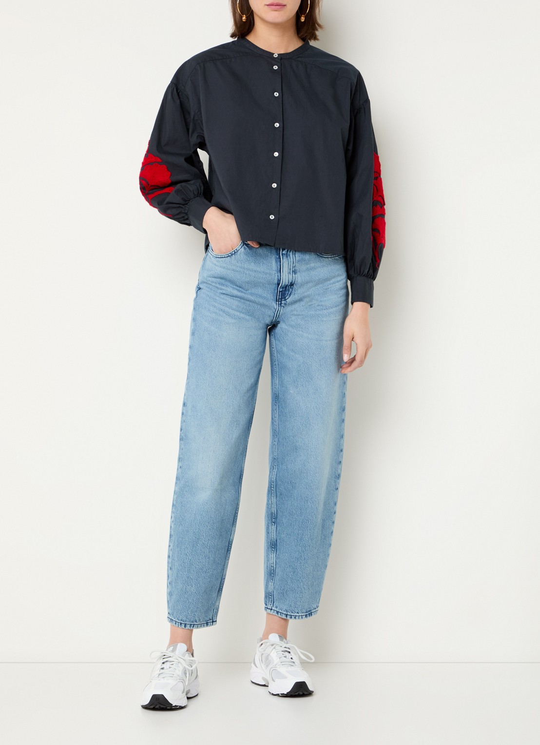 by-bar Lew high waist cropped straight leg jeans van  katoen - voorkant 2 indigo