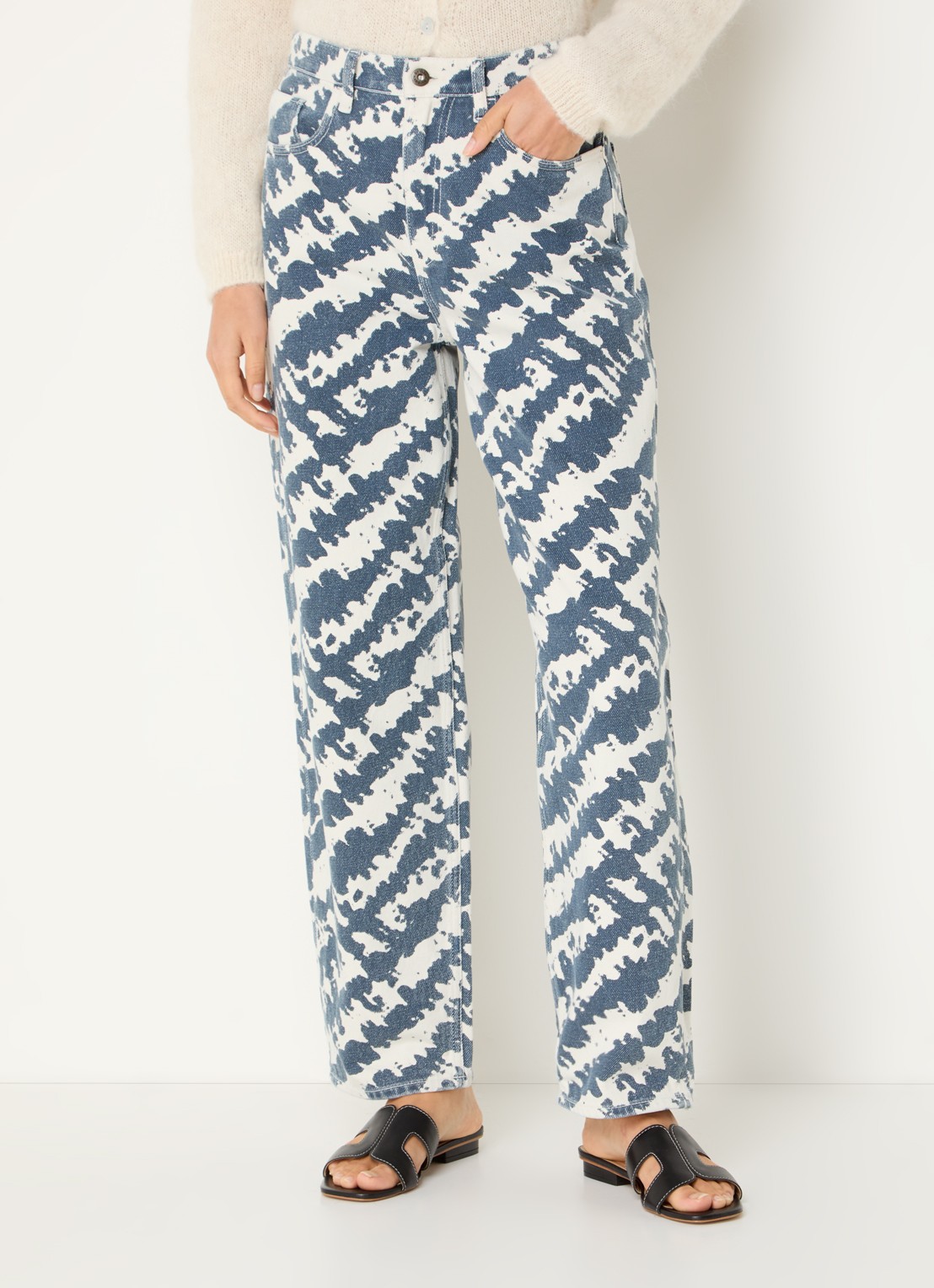 by-bar Lew high waist loose fit jeans met print - detail indigo