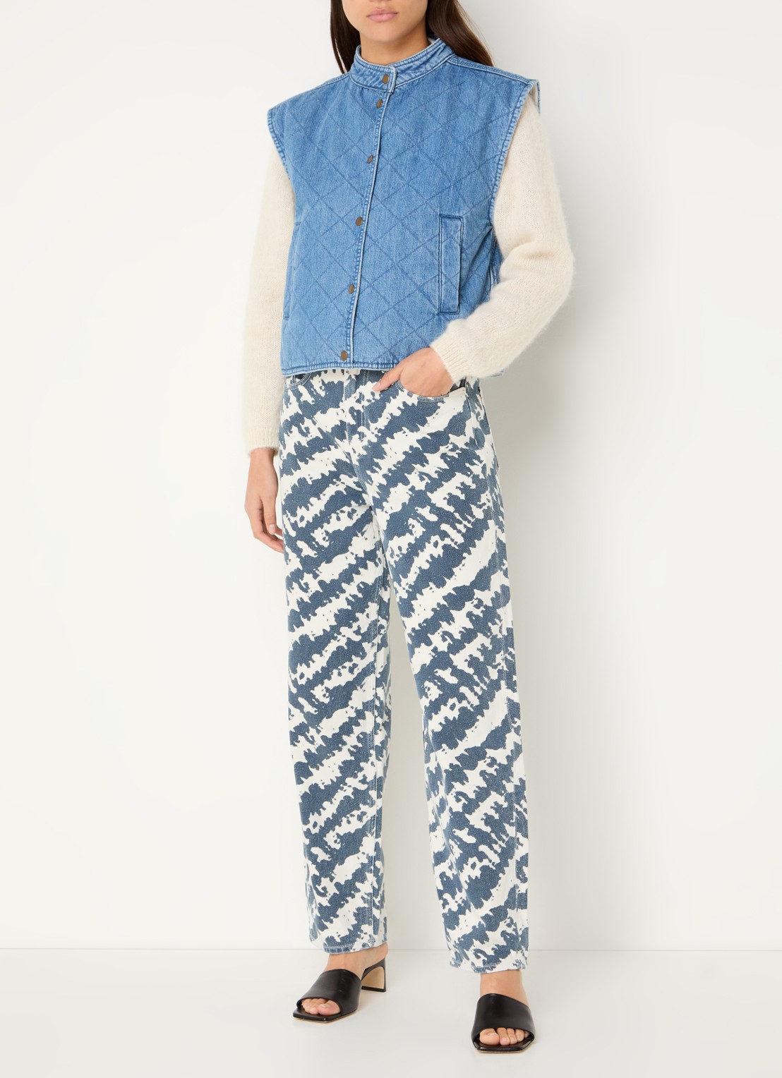 by-bar Lew high waist loose fit jeans met print - voorkant 6 indigo