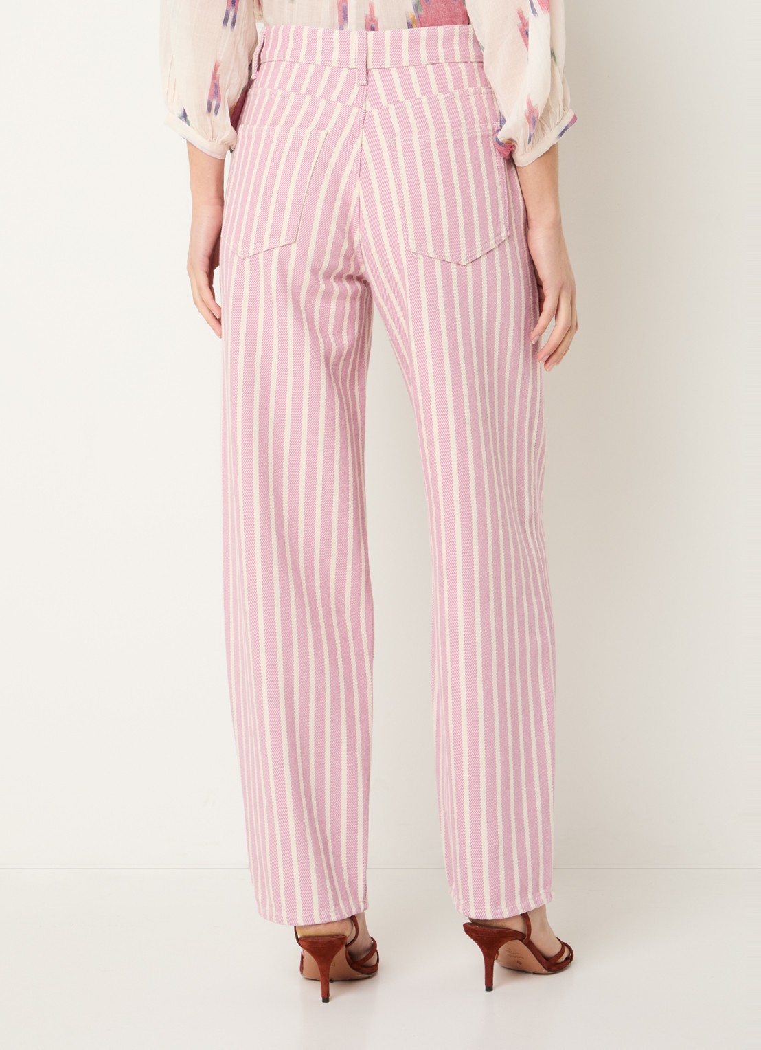 by-bar Lew high waist straight fit broek met streepprint - achterkant 5 roze
