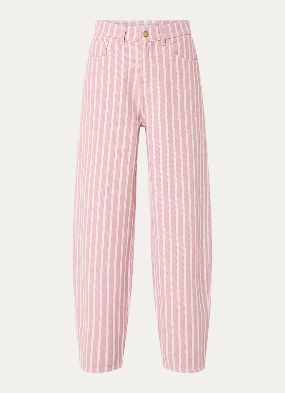 by-bar Lew high waist straight fit broek met streepprint - voorkant roze