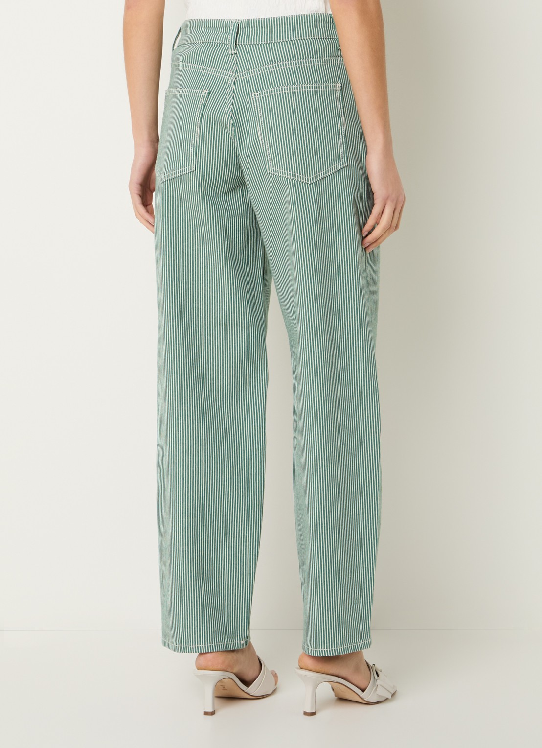 by-bar Lew high waist straight fit broek met streepprint - achterkant donkergroen