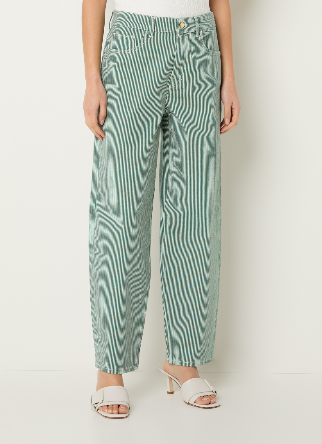 by-bar Lew high waist straight fit broek met streepprint - detail 2 donkergroen