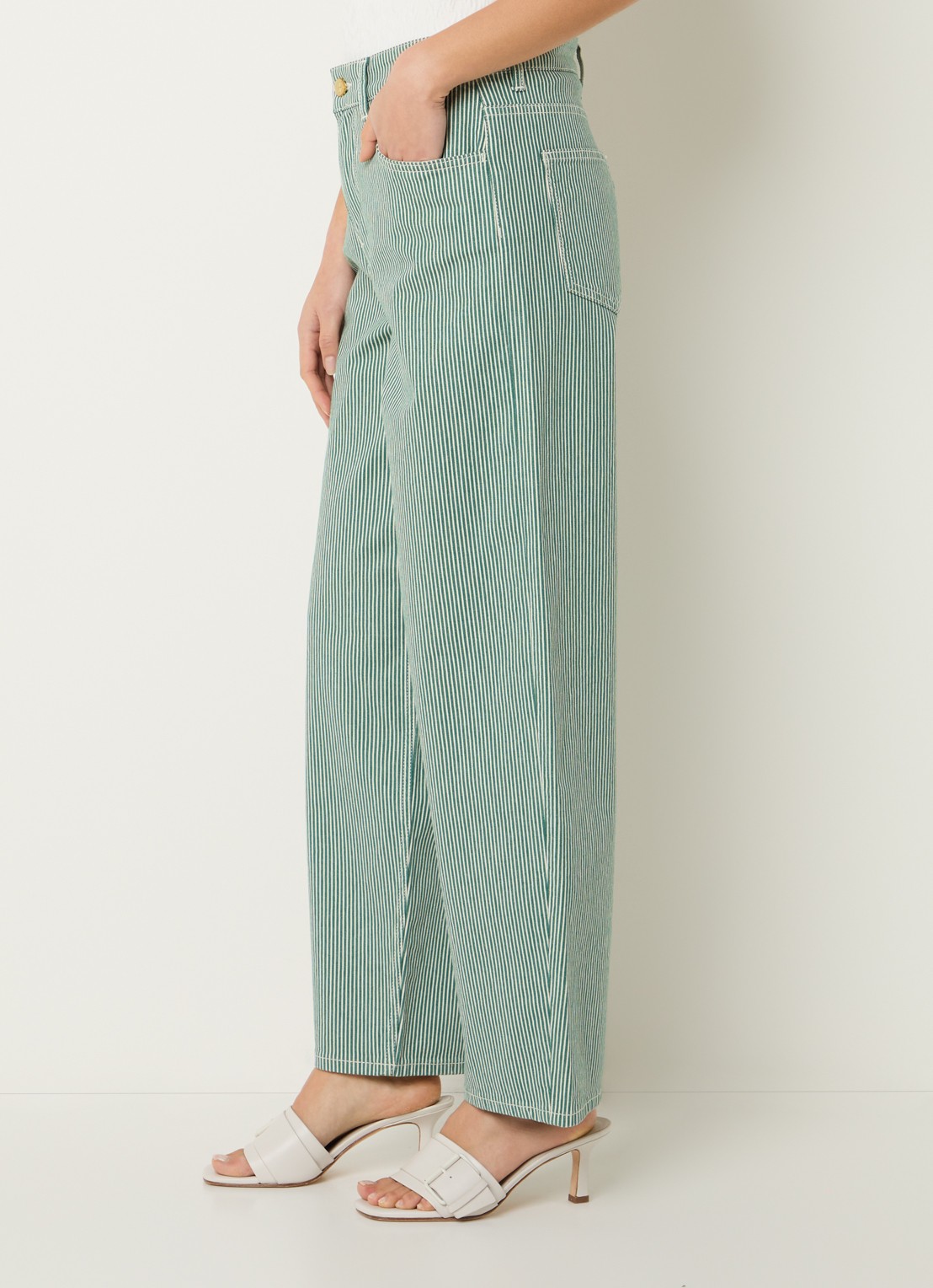 by-bar Lew high waist straight fit broek met streepprint - detail 3 donkergroen