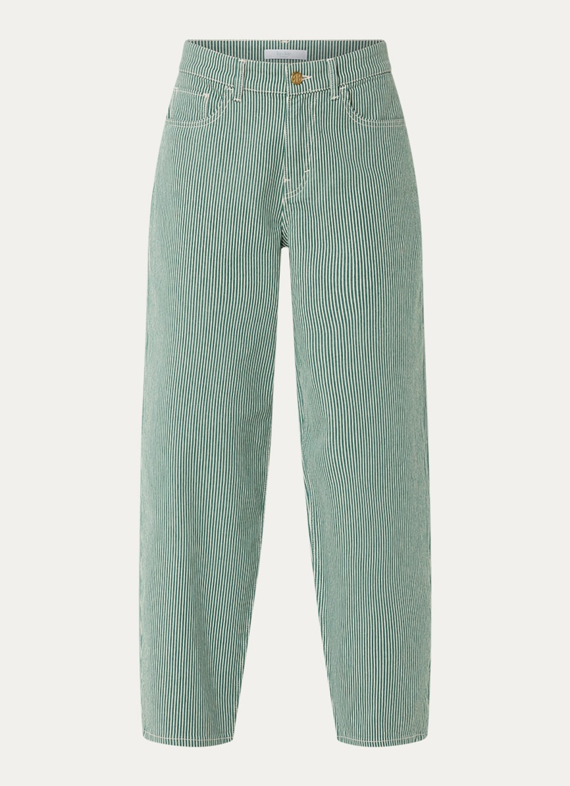by-bar Lew high waist straight fit broek met streepprint - voorkant 4 donkergroen