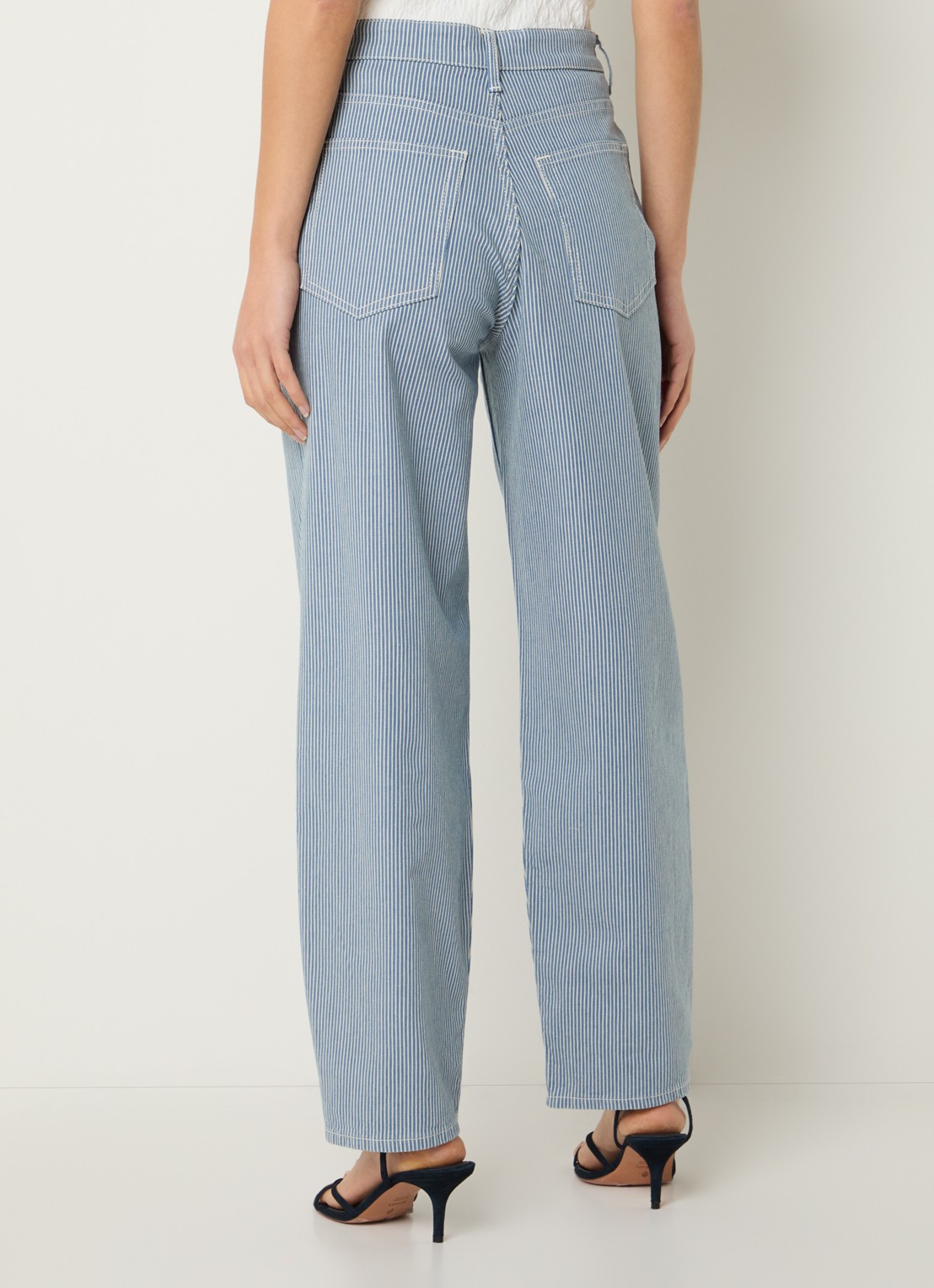 by-bar Lew high waist straight fit broek met streepprint - achterkant blauw