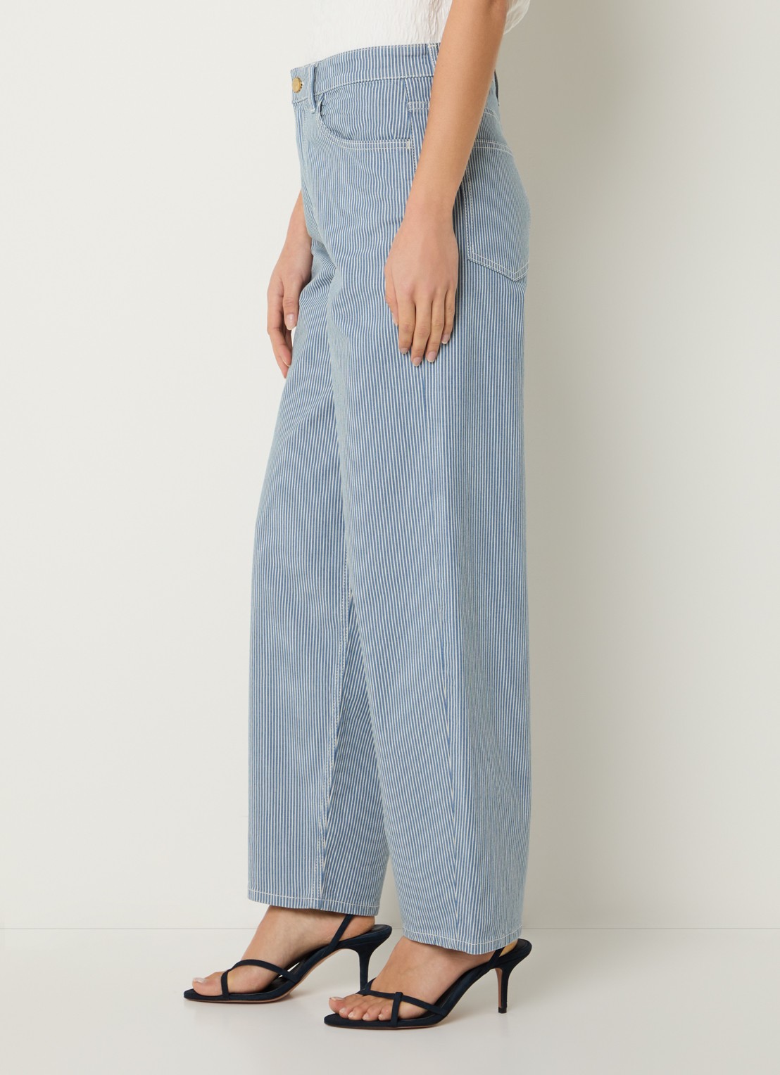 by-bar Lew high waist straight fit broek met streepprint - detail 3 blauw