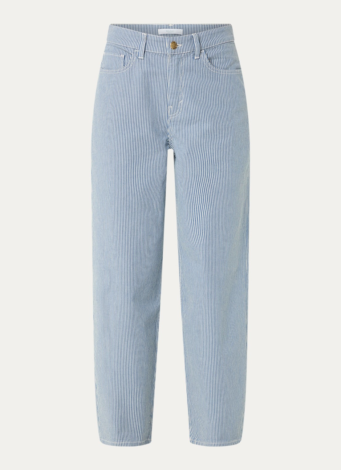 by-bar Lew high waist straight fit broek met streepprint - voorkant 4 blauw