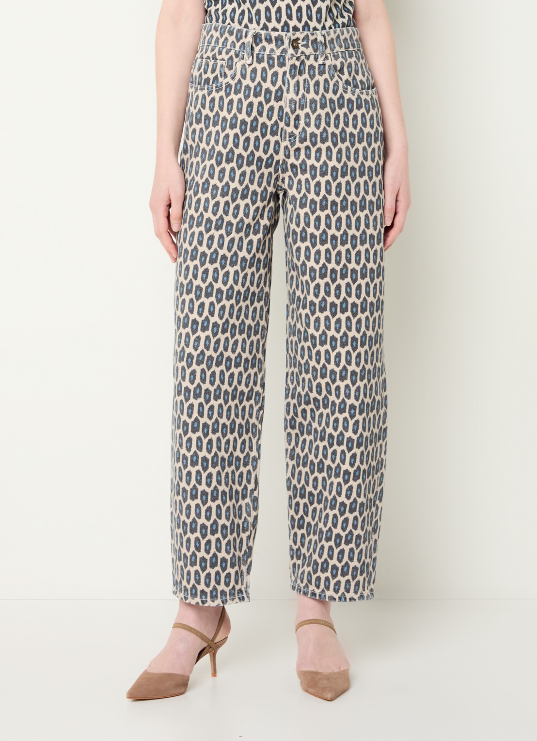 by-bar Lew high waist straight leg jeans met print - detail donkerbeige