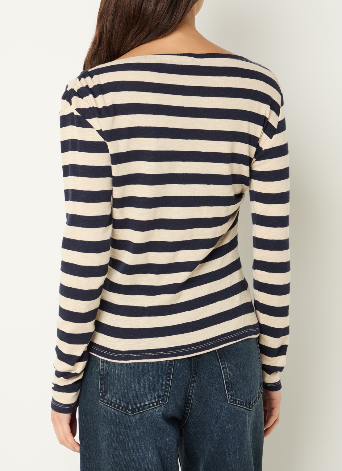 by-bar Leya top met boothals - achterkant donkerblauw