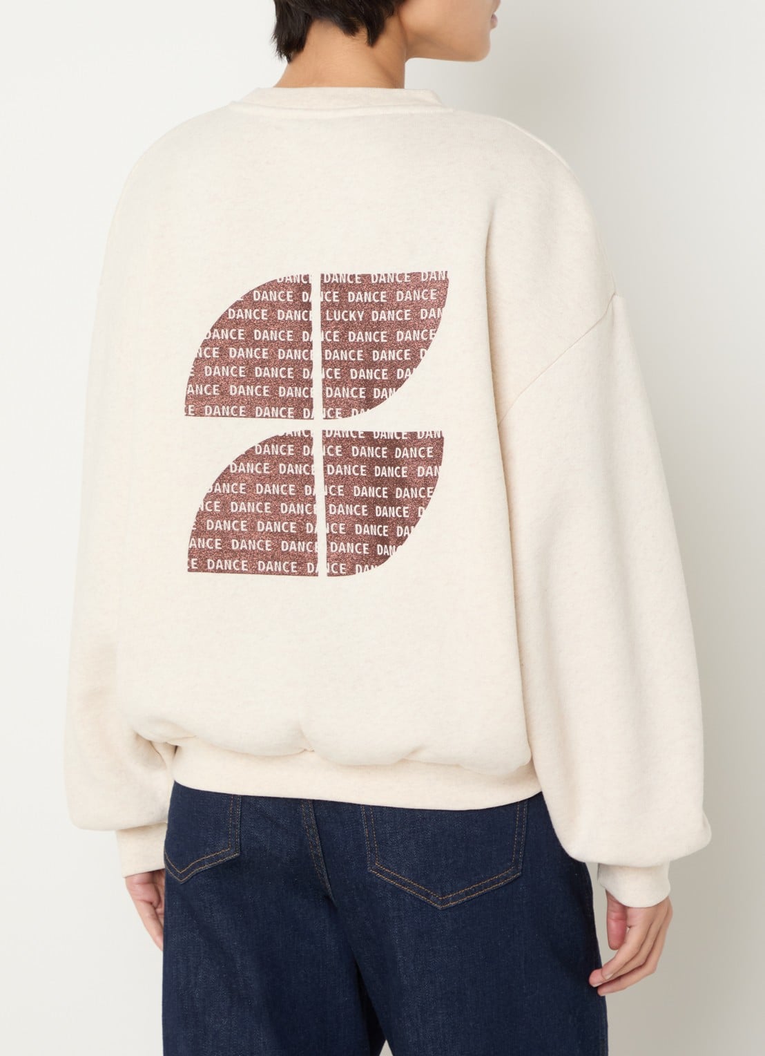 by-bar Lili Lucky sweater met backprint en glitter - detail creme