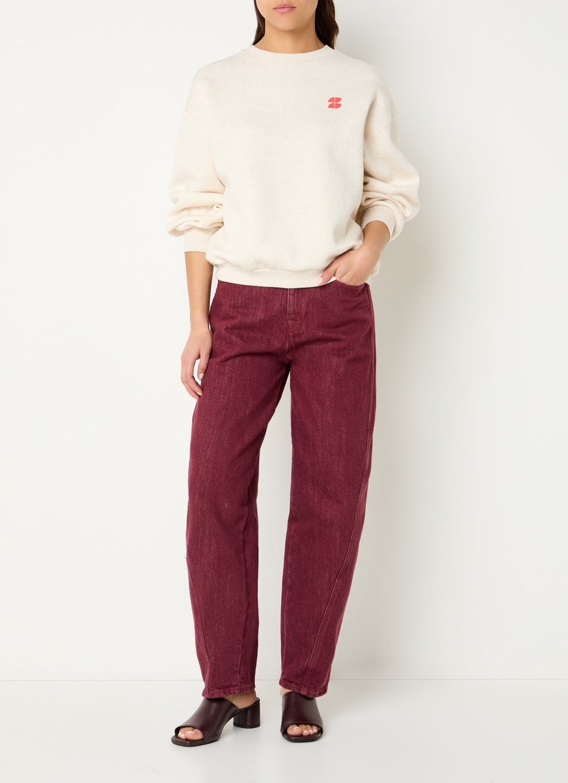 by-bar Lili sweater met front- en backprint - voorkant 4 creme