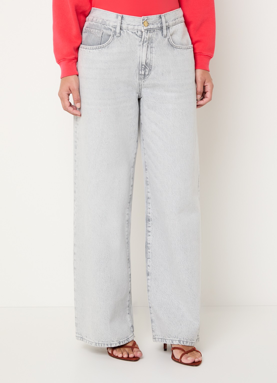 by-bar Lilo high waist wide leg jeans met strikceintuur - detail 4 lichtgrijs