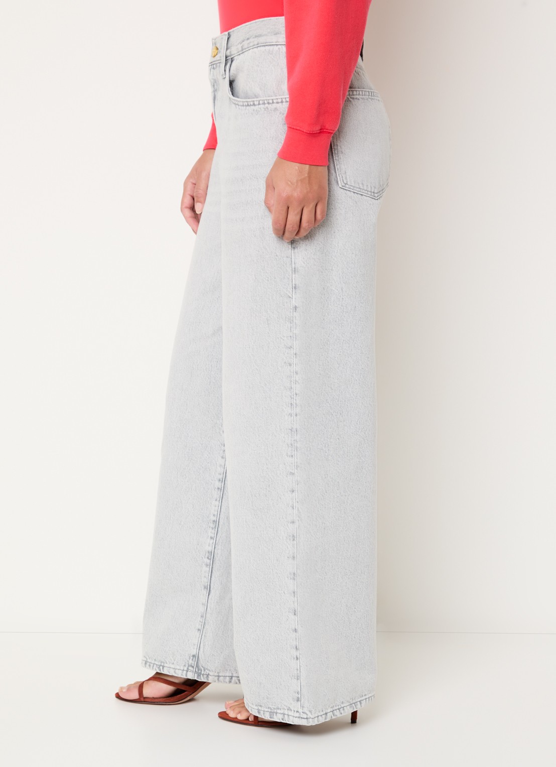 by-bar Lilo high waist wide leg jeans met strikceintuur - detail 5 lichtgrijs