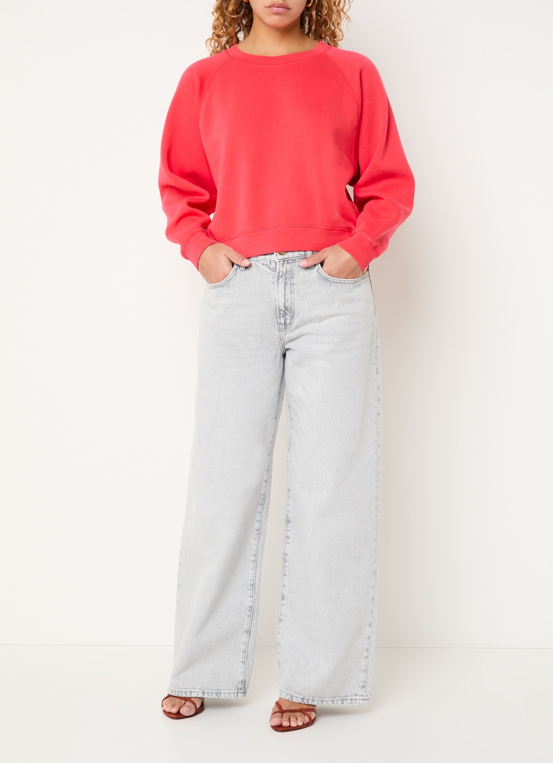 by-bar Lilo high waist wide leg jeans met strikceintuur - voorkant 3 lichtgrijs