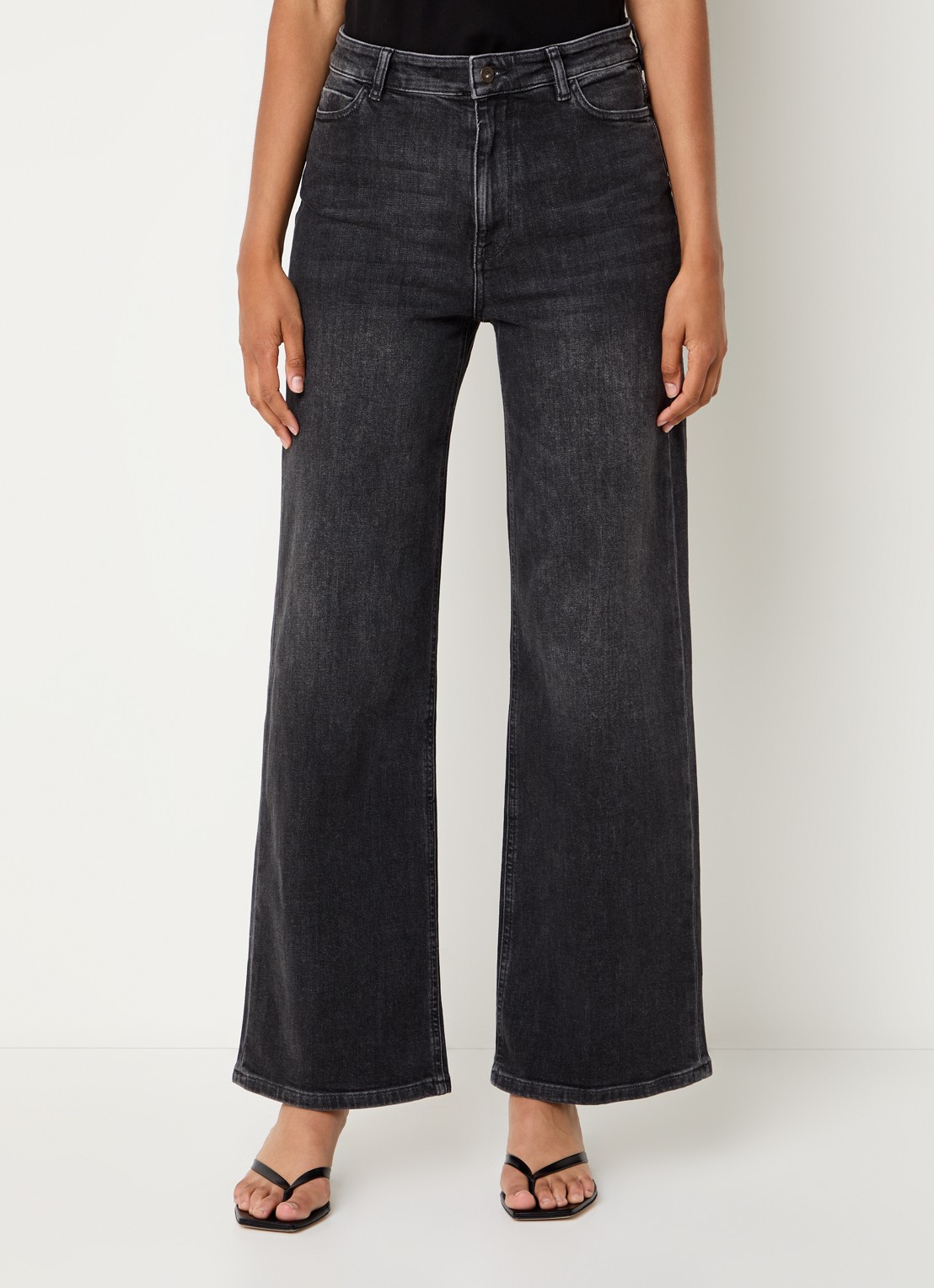 by-bar Lina high waist wide leg jeans met gekleurde wassing  - detail 4 antraciet