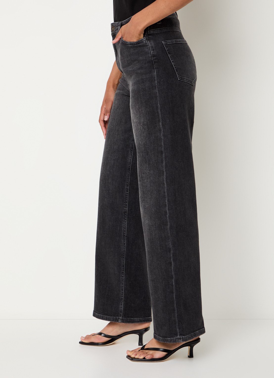 by-bar Lina high waist wide leg jeans met gekleurde wassing  - detail 5 antraciet