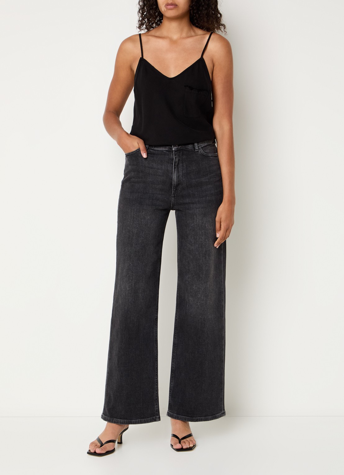 by-bar Lina high waist wide leg jeans met gekleurde wassing  - voorkant 2 antraciet