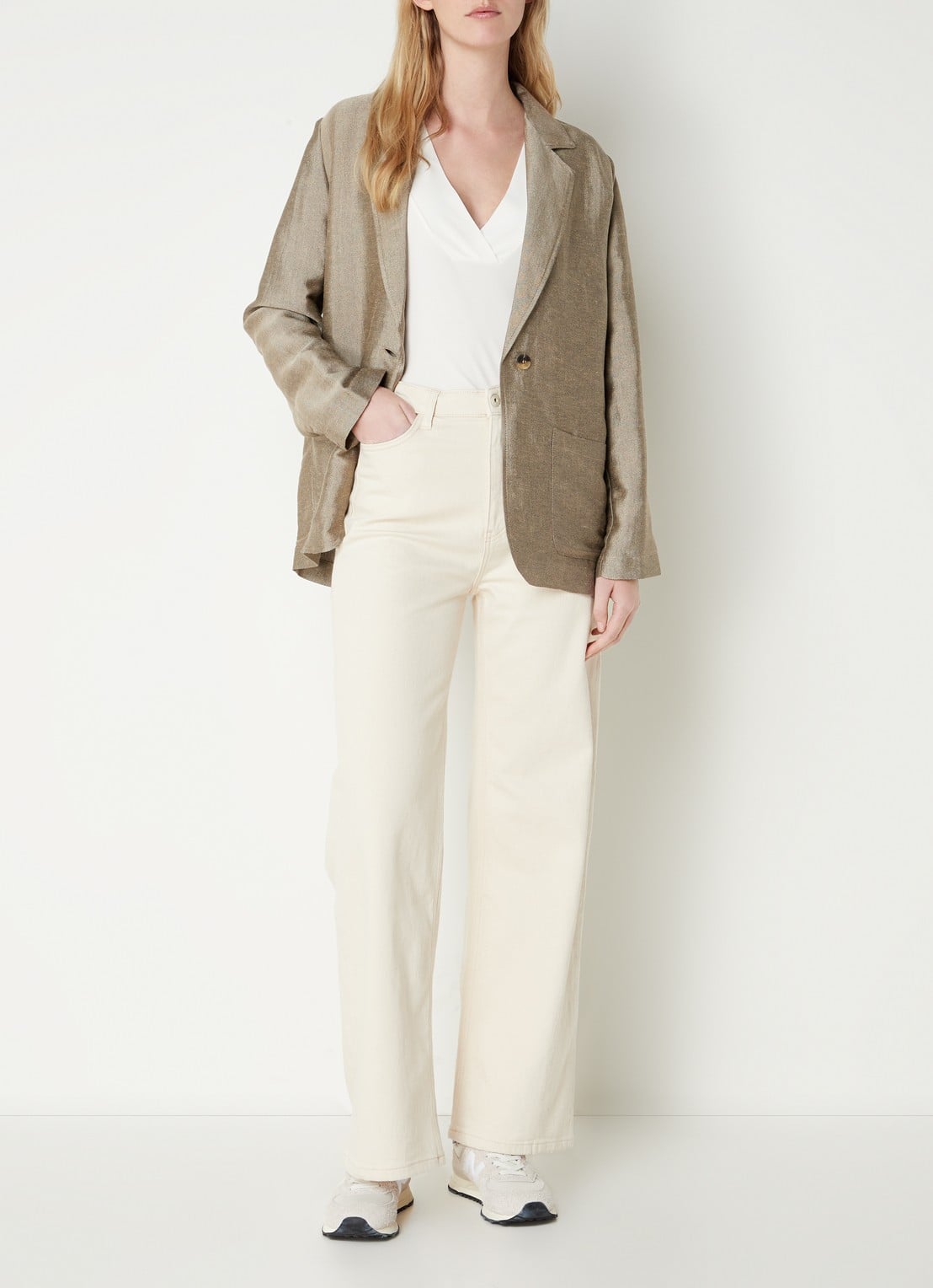 by-bar Lina MJ high waist wide leg jeans met steekzakken - voorkant 3 donkerbeige