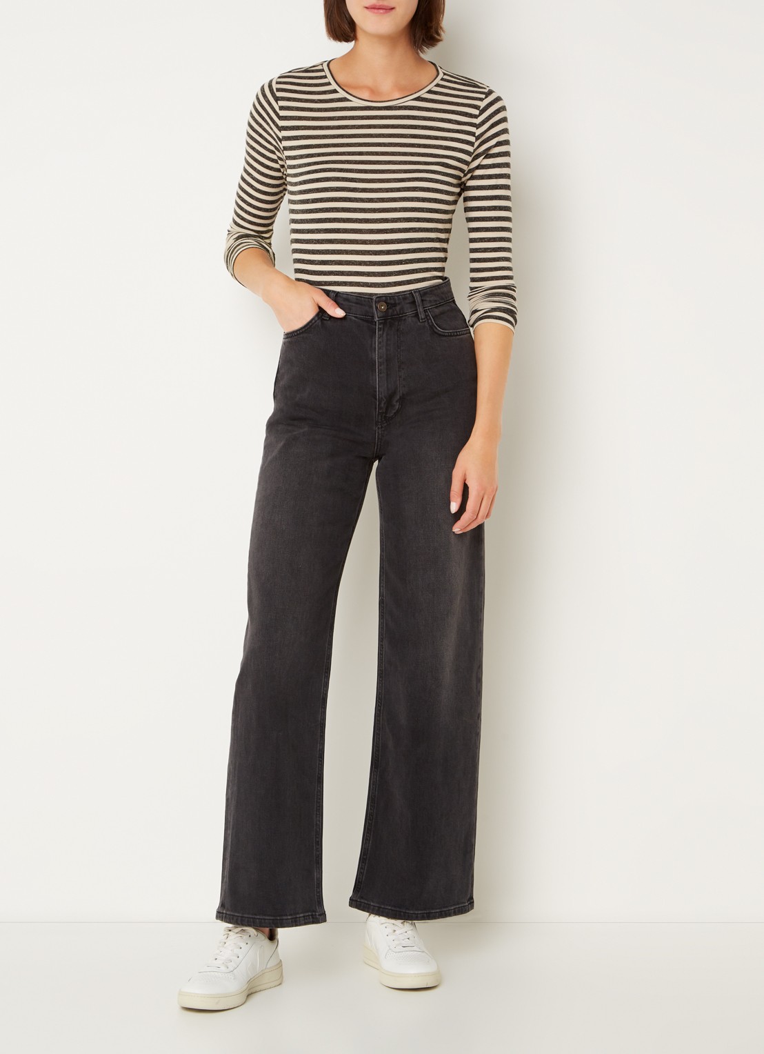 by-bar Lina MJ high waist wide leg jeans met steekzakken - voorkant 2 antraciet