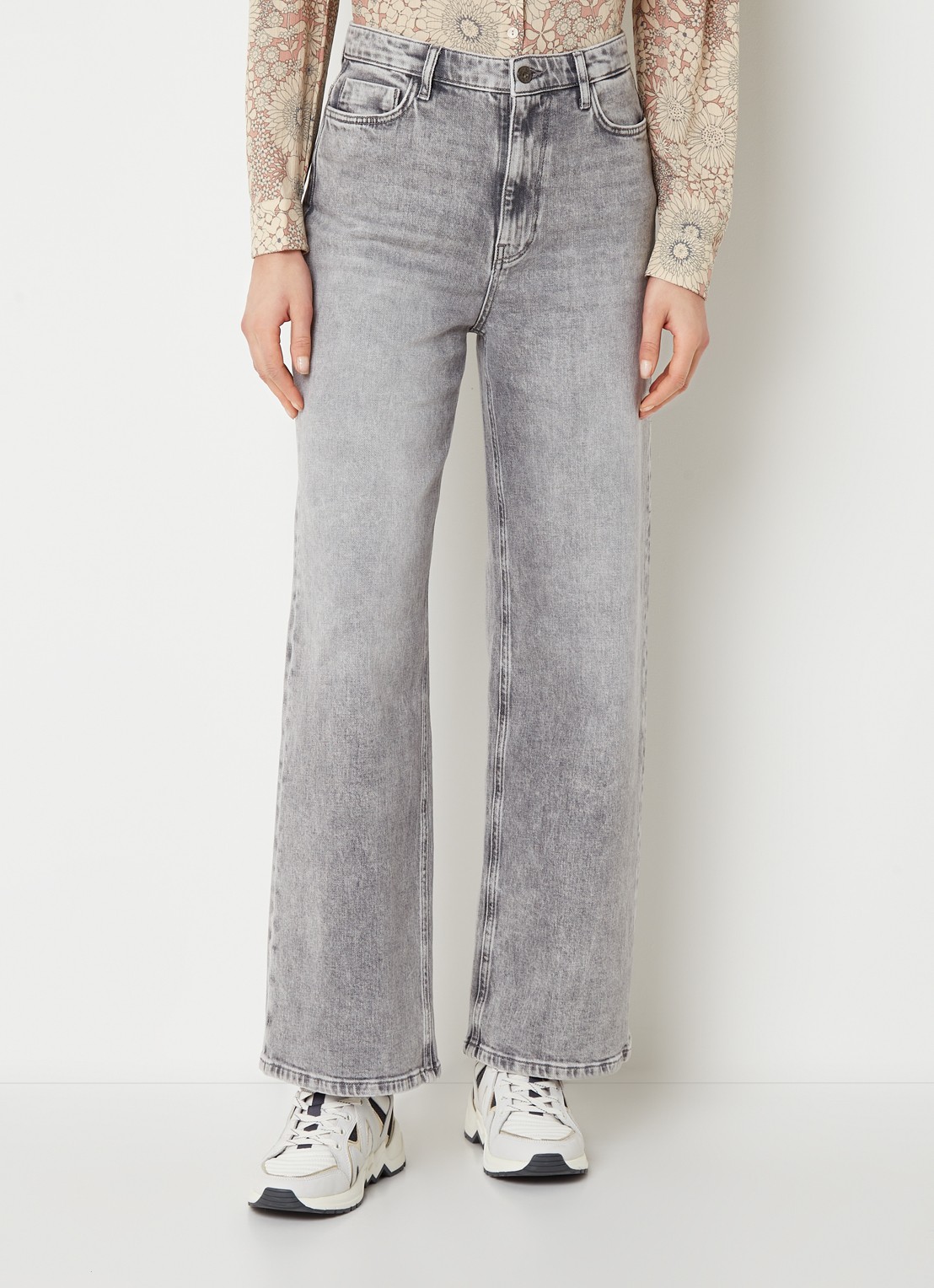 by-bar Lina MJ high waist wide leg jeans met steekzakken - detail grijs