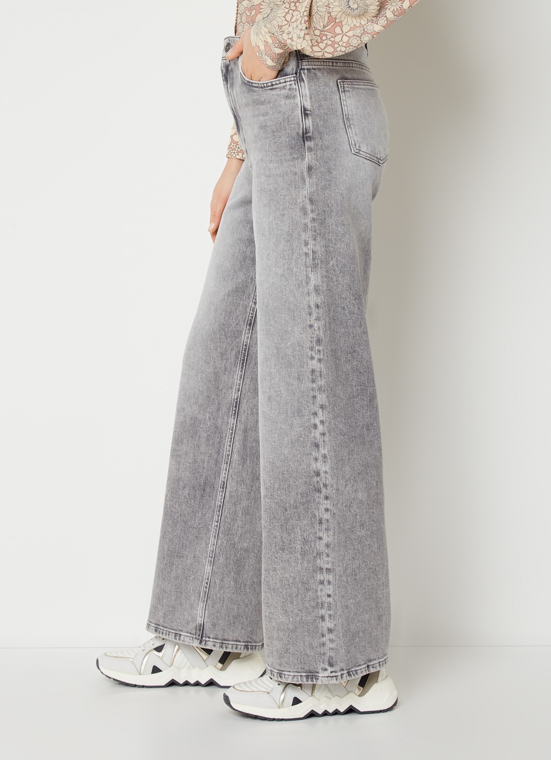 by-bar Lina MJ high waist wide leg jeans met steekzakken - detail 2 grijs