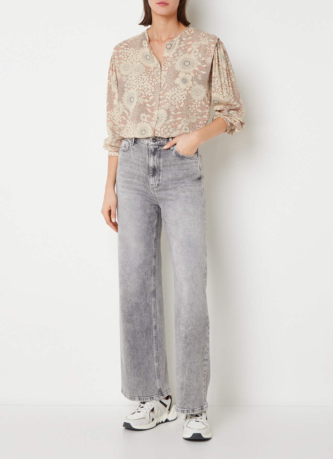 by-bar Lina MJ high waist wide leg jeans met steekzakken - voorkant 5 grijs