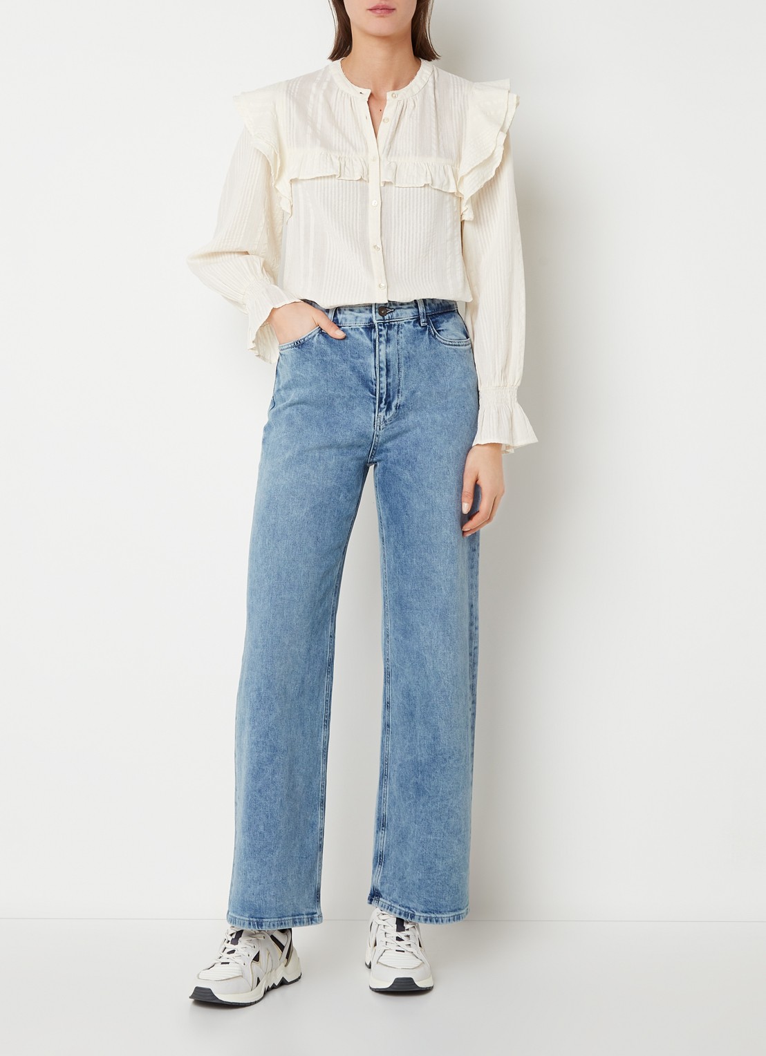 by-bar Lina MJ high waist wide leg jeans met steekzakken - voorkant 2 indigo
