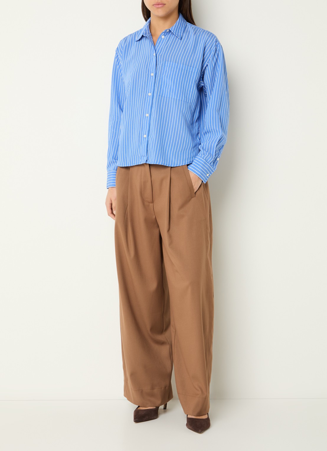 by-bar Lise blouse met streepprint - voorkant 2 blauw