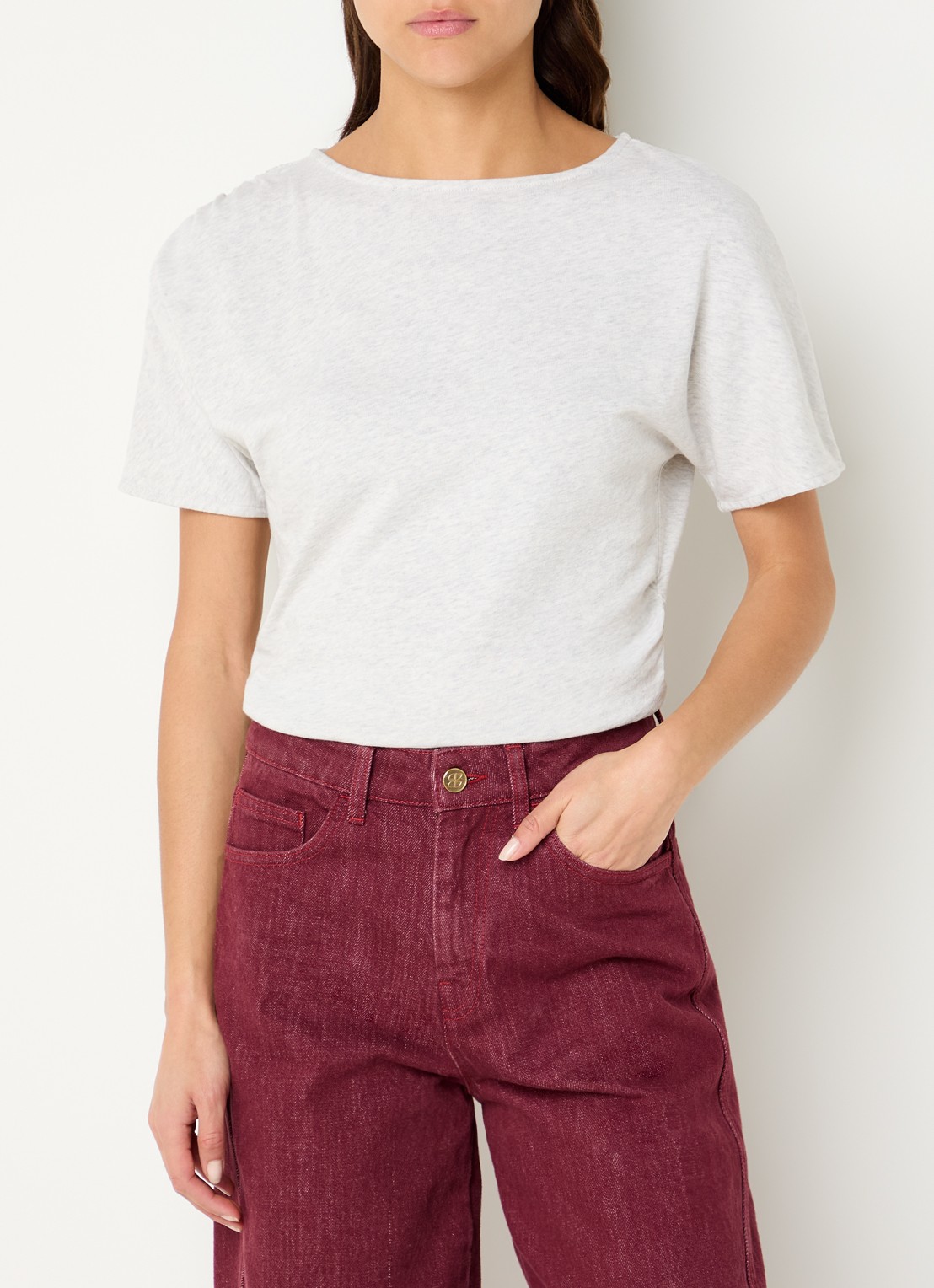 by-bar Lola Heavy Flame fijngebreide top met asymmetrisch detail - detail 2 grijsmele
