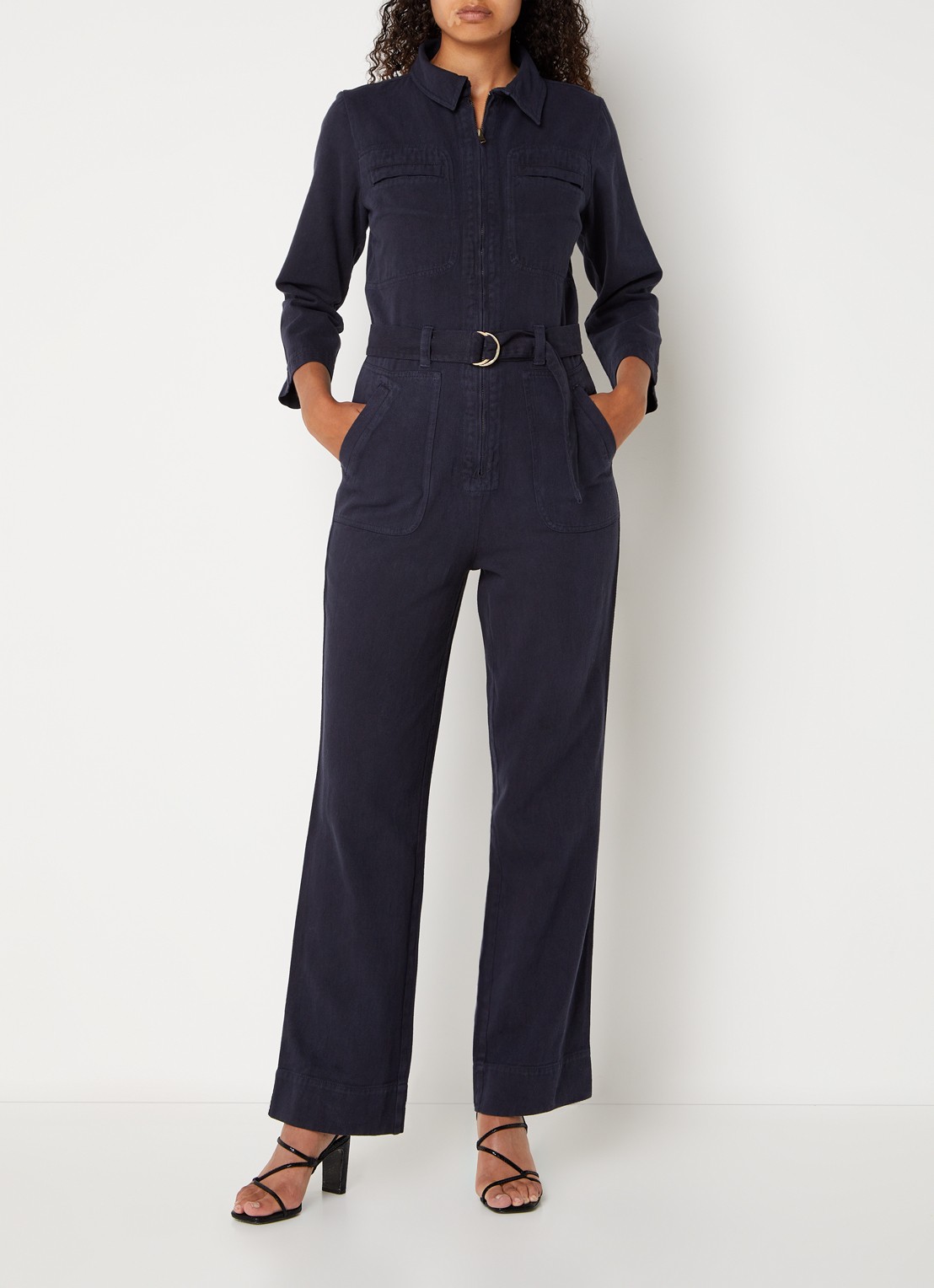 by-bar Louise straight fit jumpsuit van denim met ceintuur - detail 4 blauw