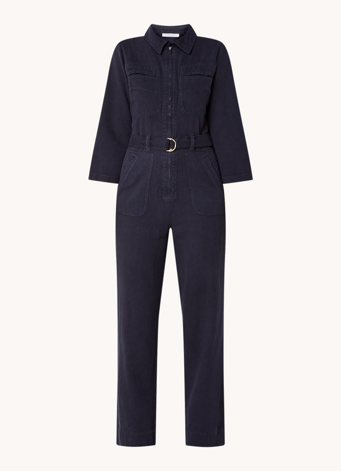 by-bar Louise straight fit jumpsuit van denim met ceintuur - voorkant 2 blauw