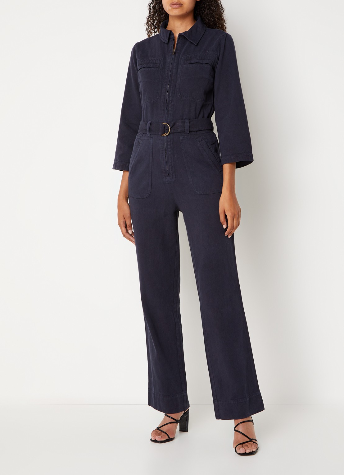 by-bar Louise straight fit jumpsuit van denim met ceintuur - voorkant 3 blauw