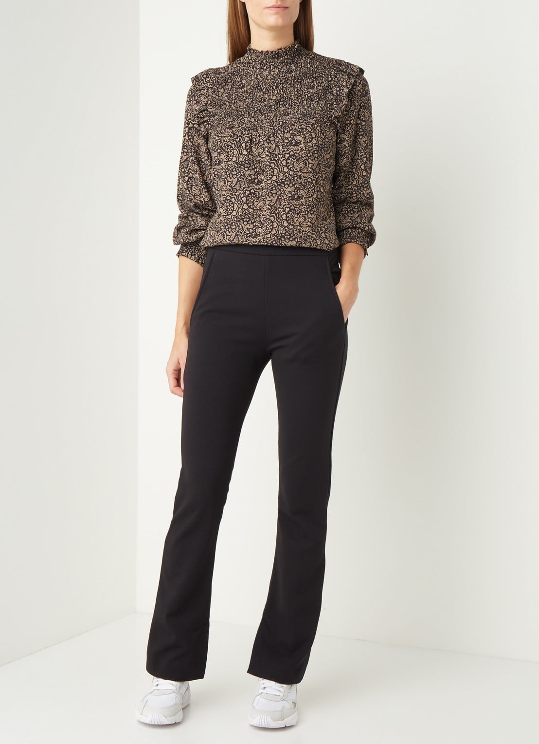 by-bar Lowie high waist flared fit pantalon met splits - voorkant 3 zwart