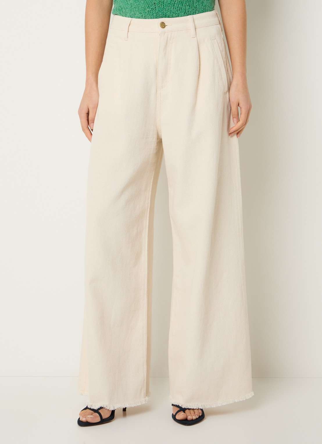 by-bar Lux high waist wide fit broek met steekzakken - detail 4 creme